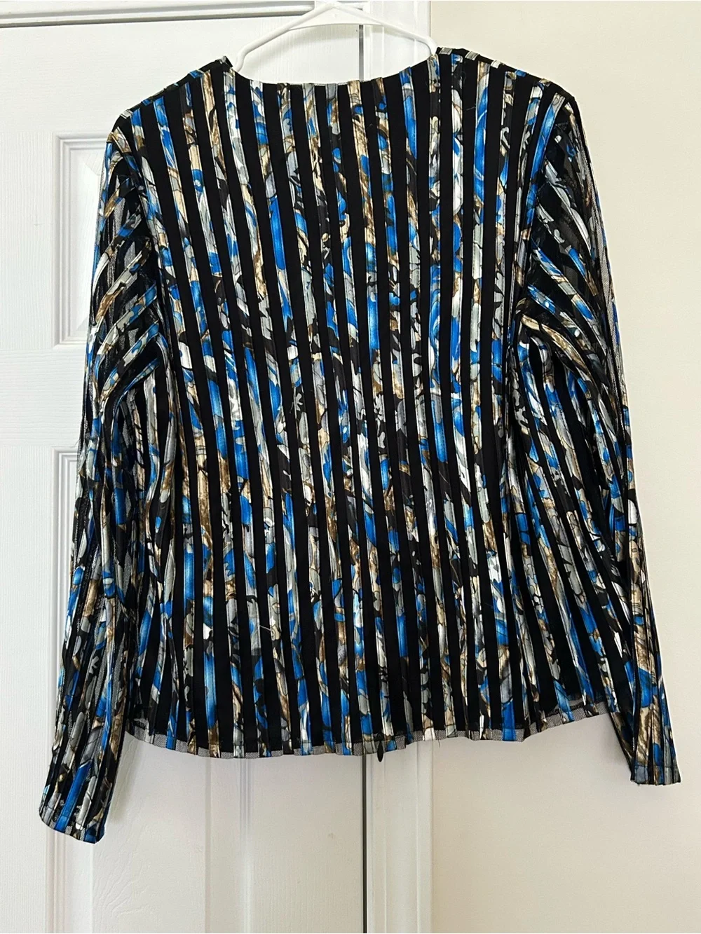 Moshita Couture Women's Blue & Black Striped Zip-Front Blouse by Mystique